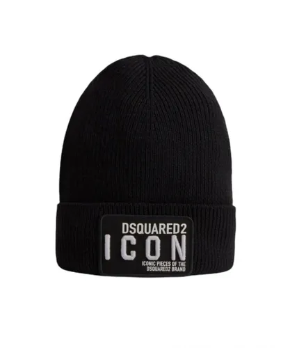Dsquared2 Mens ICON Beanie in Black Cotton - One