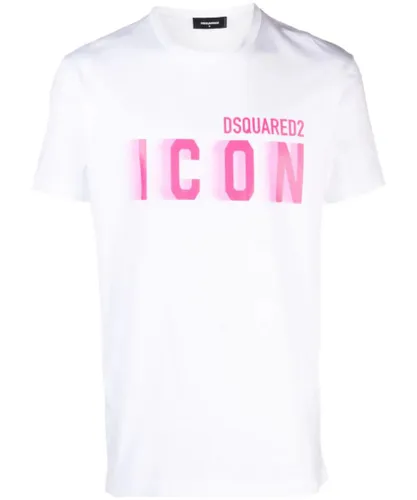 Dsquared2 Mens Icon Blur Cool Pink logo Cotton T-Shirt in White