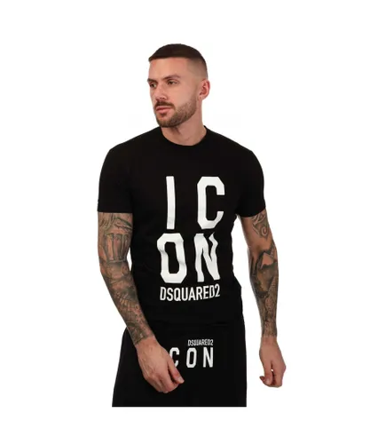 Dsquared2 Mens Icon Print T-Shirt in Black Cotton