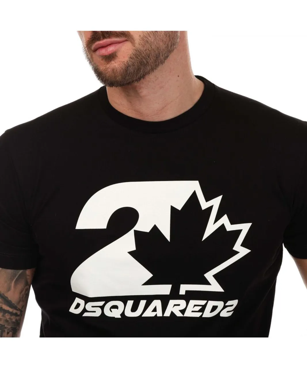 Dsquared2 Mens Maple Leaf Logo T-Shirt in Black Cotton