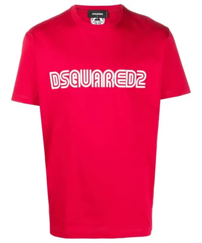 Dsquared2 Mens Outline Print Logo T-shirt Red Cotton