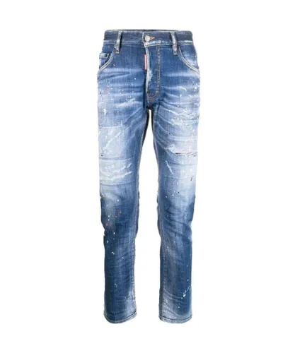 Dsquared2 Mens Paint Splatter Distressed Jeans Blue