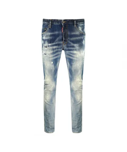 Dsquared2 Mens Skater Jean Distressed Paint Splash Effect Jeans - Blue Cotton