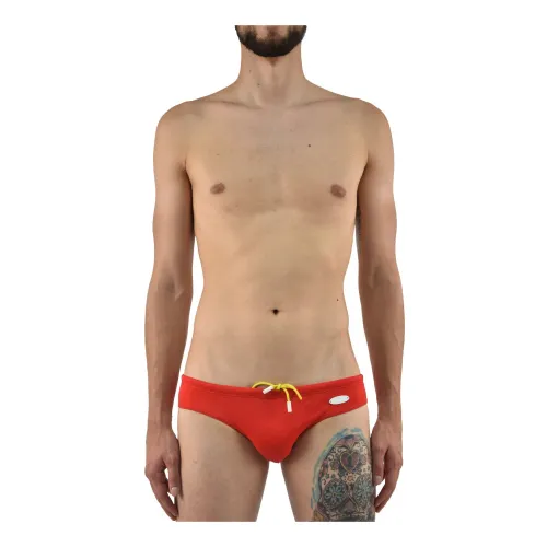 Dsquared2 , Men`s Swim Shorts with Yellow Drawstrings ,Red male, Sizes: