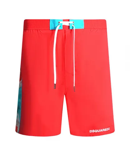 Dsquared2 Mens Tie Dye Design Red Swim Shorts Polyamide