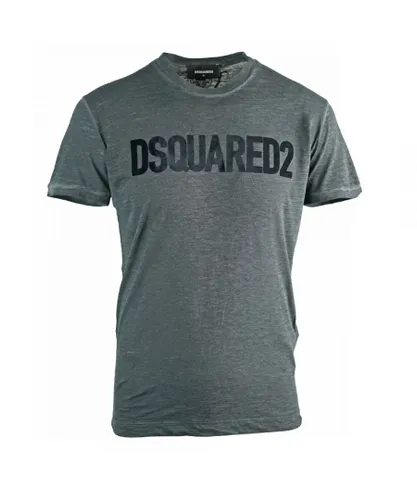 Dsquared2 Mens Velvet Logo Grey T-Shirt Cotton