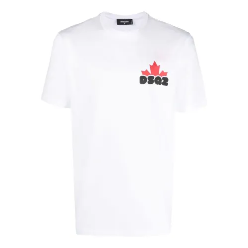 Dsquared2 , Men`s White Cotton T-shirt with Stylish Print ,White male, Sizes:
