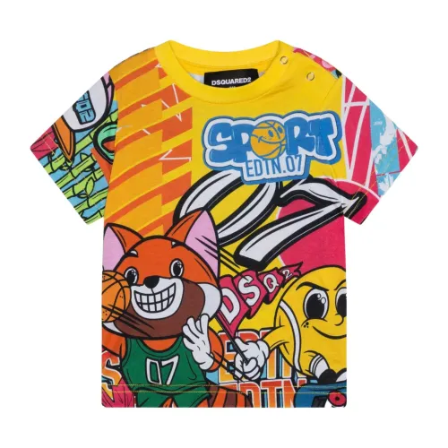 Dsquared2 , Multicolor Kids T-Shirt with All Over Print ,Multicolor male, Sizes: