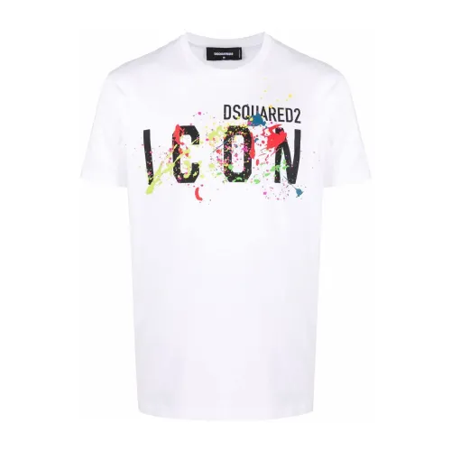Dsquared2 , Painted Logo Print Tee ,White male, Sizes: