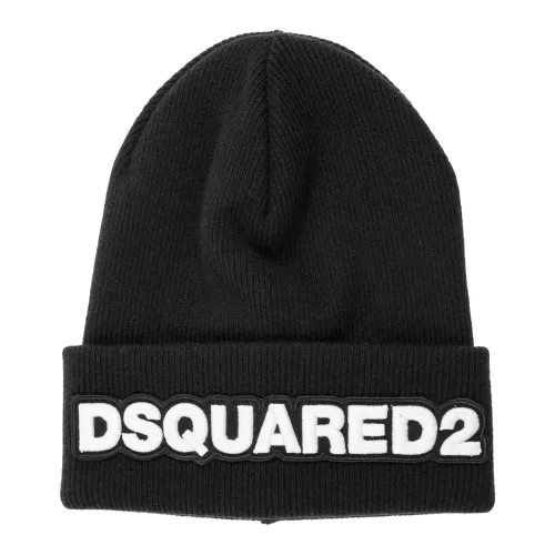 Dsquared2 , Plain Logo Beanie with Embroideries ,Black male, Sizes: ONE