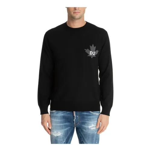 Dsquared2 , Plain Logo Leaf Sweater ,Black male, Sizes: