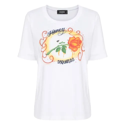 Dsquared2 , Printed Stretch Jersey T-Shirt ,White female, Sizes: