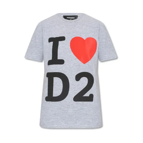 Dsquared2 , Printed T-shirt, Grey Shirt with Heart Motif ,Gray female, Sizes: