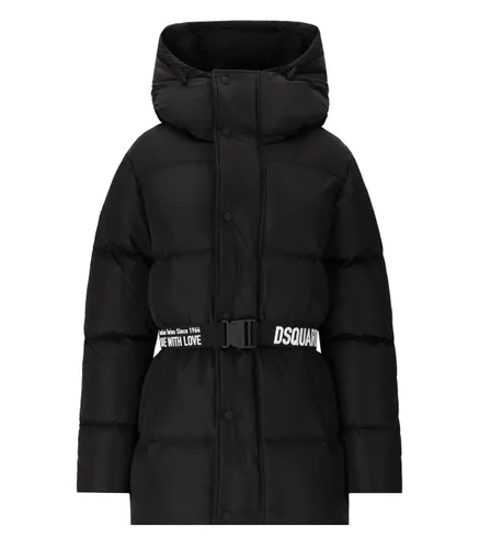 DSQUARED2 PUFF BLACK HOODED PUFFER WITH BELT