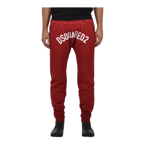 Dsquared2 , Red Cotton Jogging Pants with Adjustable Waistband ,Brown male, Sizes: