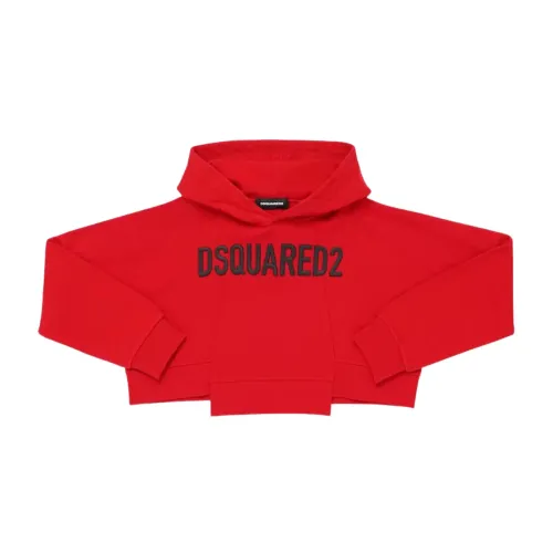 Dsquared2 , Red Cropped Hoodie with Logo Detail ,Red female, Sizes: