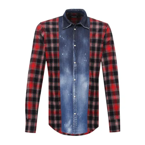 Dsquared2 , Red Flannel Cotton Blend Shirt ,Red male, Sizes: