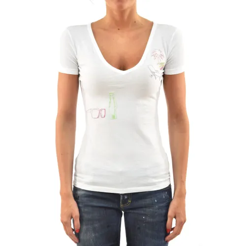 Dsquared2 , Retro V-Neck Cotton T-Shirt ,White female, Sizes:
