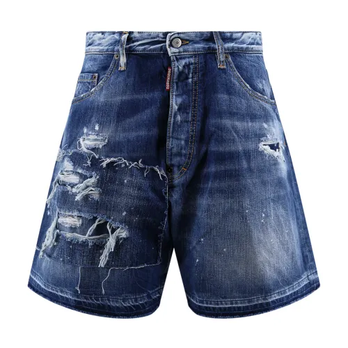 Dsquared2 , Ripped Denim Bermuda Shorts ,Blue male, Sizes: