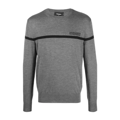 Dsquared2 , Round Neck Knit Sweater ,Gray male, Sizes: