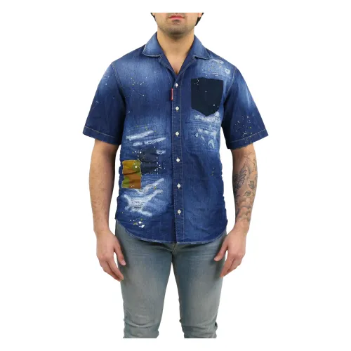 Dsquared2 , Short Sleeve Shirts ,Blue male, Sizes: