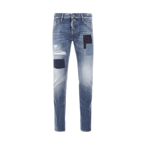 Dsquared2 , Skinny-Fit Denim Jeans with Distressed Details ,Blue male, Sizes: