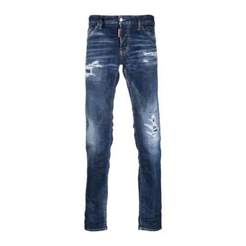 Dsquared2 , Slim-fit Blue Cotton Jeans with Distressed Effect ,Blue male, Sizes: