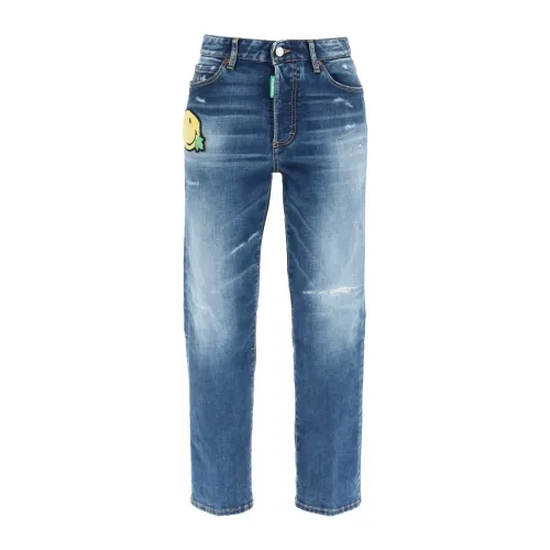 Dsquared2 , Smiley Boston Distressed Jeans for Women ,Blue female, Sizes: