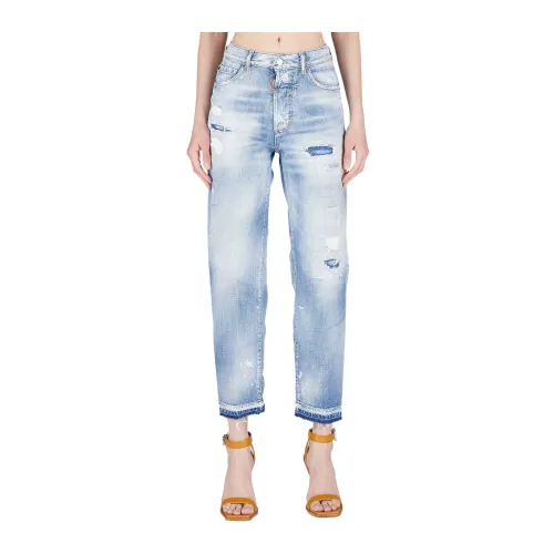 Dsquared2 , Stylish Straight Jeans with Paint Spot Detailing ,Blue female, Sizes: