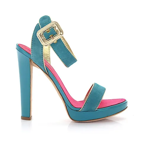 Dsquared2 , Turquoise Velvet Platform Sandals ,Blue female, Sizes: