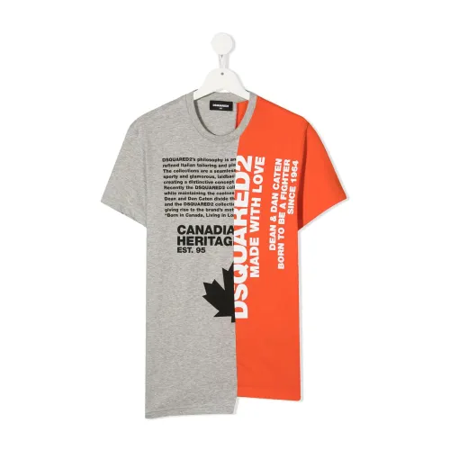Dsquared2 , Two Tone Slogan Print T-Shirt ,Gray male, Sizes: