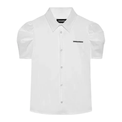 Dsquared2 , White Classic Collar Shirt with Logo Print ,White female, Sizes: