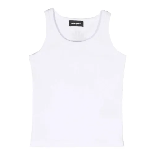 Dsquared2 , White Ribbed Tank Top with Black Logo Print ,White female, Sizes: