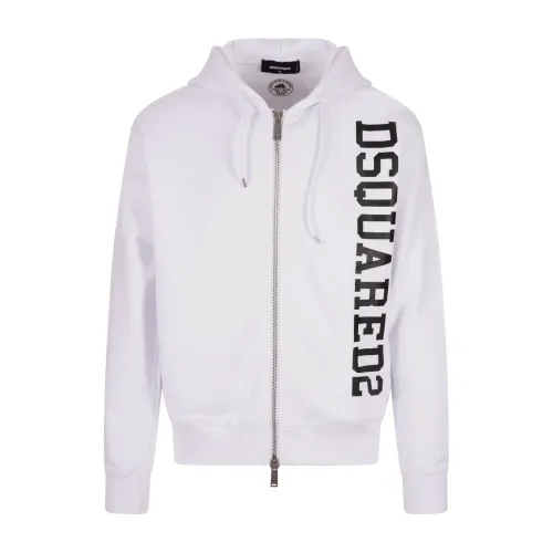 Dsquared2 , White Zip Hoodie Sweater ,White male, Sizes: