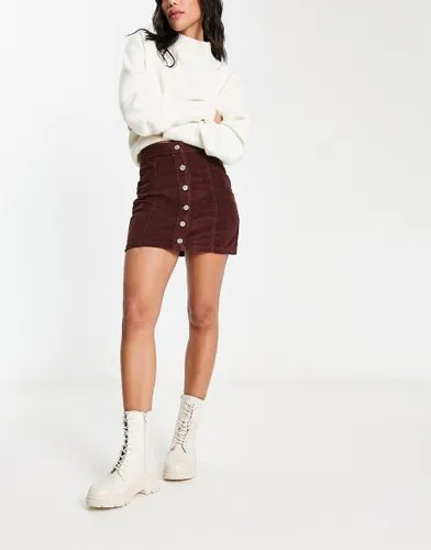 DTT Jordan cord button front mini skirt in chocolate brown