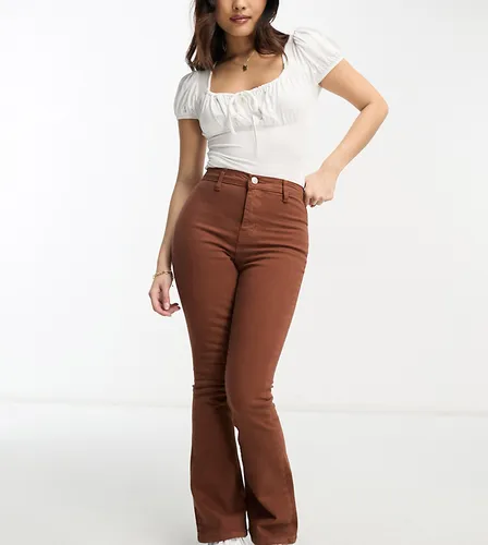 DTT Petite Bianca high waisted wide leg disco jeans in chocolate-Brown