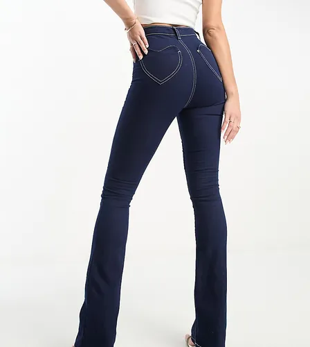 DTT Tall Bianca high waisted wide leg disco jeans with heart pocket detail in blue
