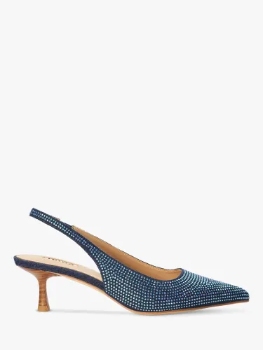 Dune Colette Embellished Denim Slingback Court Shoes, Blue - Blue - Female