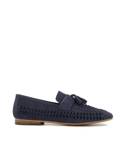 Dune London Mens BADGERS Woven Tassel Loafers - Navy Leather