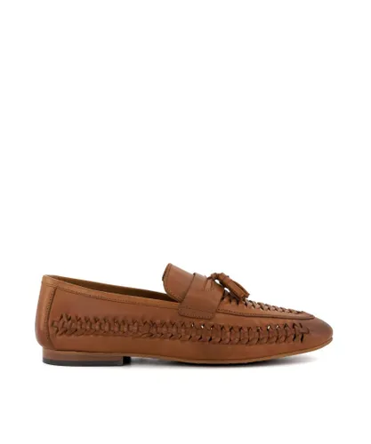 Dune London Mens Badgers - Woven Tassel-Trimmed Loafers - Tan Leather (archived)