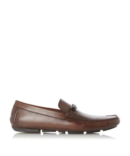 Dune London Mens BEACONS Driver Moccasins With Woven Trim - Brown Leather (archived)