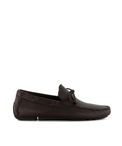 Dune London Mens Bert - Front-Tie Moccasin Leather Loafers - Brown Leather (archived)