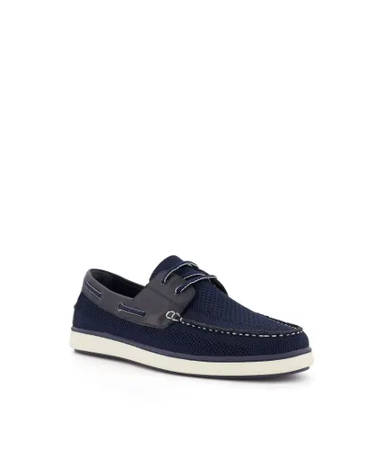 Dune London Mens Blaim - Perforated Boat Shoes - Navy Fabric
