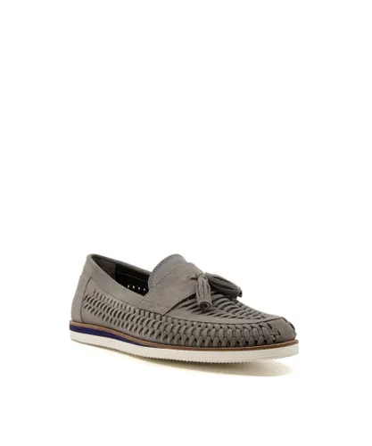 Dune London Mens Buckey - Woven Suede Loafers - Grey Leather