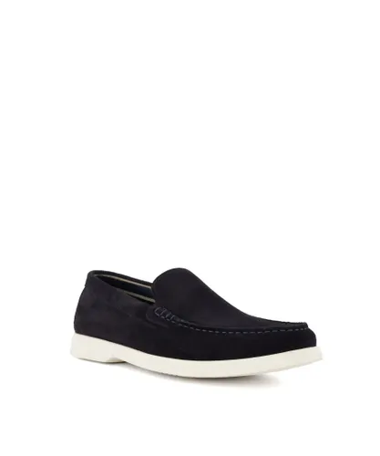 Dune London Mens BUFTONN Topstitch Casual Loafers - Navy Leather (archived)
