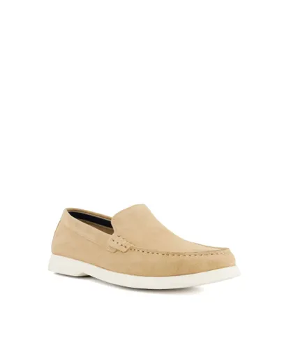 Dune London Mens BUFTONN Topstitch Casual Loafers - Sand Suede