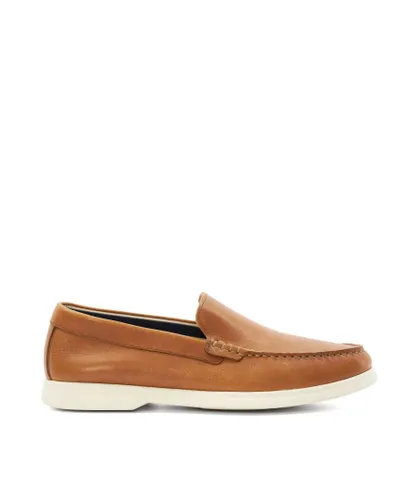 Dune London Mens Buftonn - Topstitch Casual Loafers - Tan Leather (archived)