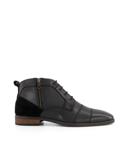 Dune London Mens CAPITOL Casual Zip Detail Lace-up Boots - Black Leather (archived)
