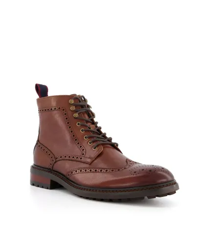 Dune London Mens COLONELS Lace-Up Brogue Boots - Tan Leather (archived)