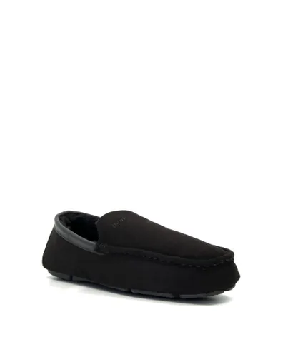 Dune London Mens Fernly - Pipe-Trimmed Slippers - Black Fabric